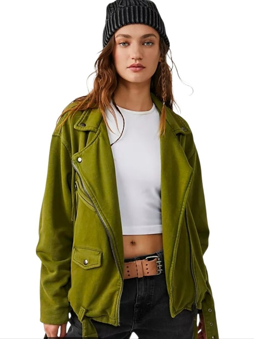 WE THE FREE Rebel Rebel Green Oversized Moto Jacket - Large